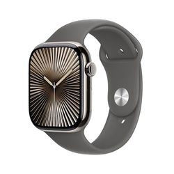 Apple Watch Series 10 GPS + Cellular 46 mm Smartwatch con cassa in titanio color Naturale e cinturino Sport Loop Grigio pietra - S/M. Fitness tracker, app ECG, display Retina always-on, Carbon Neutral