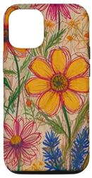 Carcasa para iPhone 14 Pro Line Art Floral Greenery Botánico Niños Flores Silvestres Beige