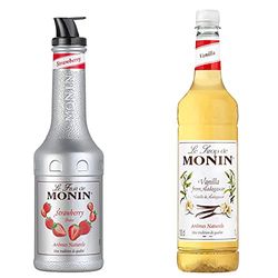 MONIN Strawberry Fruit Mix Puree 1 Litre & Premium Vanilla Syrup 1L