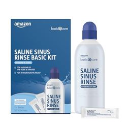 Amazon Basic Care Kit de enjuague sinusal con solución salina, 1 botella y 30 sobres