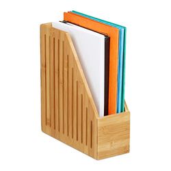 Relaxdays Bamboo Magazine File Holder, A4 Document Storage Rack, Office Desk Organiser, HxWxD: 30x10x26.5 cm, Natural, 30 x 26.5 x 10 cm