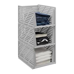 Relaxdays Bac de Rangement, Lot de 3, bacs empilables Les UNS sur Les Autres, 24,5 x 33,5 x 43,5 cm, Gris