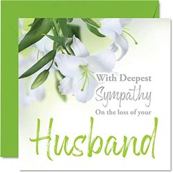 Sympathy Cards - With Deepest Sympathy On The Loss Of Your Husband Card - Sorry Mourning Bereavement Cards for Adults, 145mm Condolences Thinking of You Card, Floral Greeting