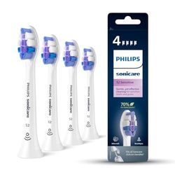 Philips Sonicare testine, S2 Sensitive testina con setole ultra soft per denti e gengive sensibili, colore bianco, confezione da 4, (Modello HX6054/10)