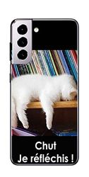 Samsung S21 fodral design: vit katt som sover höst