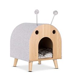 Mc Haus CAT HUT - Maison pour chat avec jouet, design moderne, meubles pour chat, niche pour chats en bois, lit pour chat, grotte pour chat, maison pour chat avec coussin amovible
