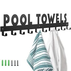 IBosins Large Pool Towel Rack with 10 Hooks, Towel Holder Wall Mounted for Outdoor, Towel Hanger for Hanging Bathrobes, Towels, Clothes - Perfect Pool Area Outside Sign and Decor (Black)
