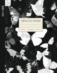 Composition Notebook College Ruled: Vintage Butterfly Pattern Design | Inset Butterfly Dark Aesthetic School Student Gift Journal