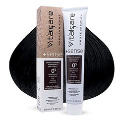 Vitalcare | +Sense - Colorazione Permanente Professionale, Crema Colorante Capelli, Senza Ammoniaca, Resorcina, PPD, Siliconi, Parabeni - Con Olio Di Argan, Macadamia e Avocado, 1/00 Nero, 100ml