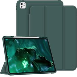 Fintie SlimShell - Funda para iPad Pro de 13 Pulgadas (M4) 2024 - [Soporte para lápices Integrado] Cubierta Trasera Protectora de TPU Suave con Encendido y Apagado automático, Color Verde Medianoche