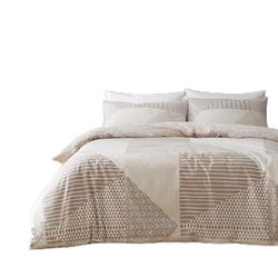 Catherine Lansfield Larsson Geo - Juego de funda de edredón reversible para cama individual con funda de almohada, color natural