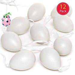 Baker Ross EA120 Plastic Eggs Hanging Decorations 7 cm for Children to Paint & Decorate (Pack of 12), White, 3.0 cm*15.0 cm*12.0 cm
