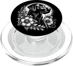Labrador ingenioso con flores en estilo de dibujo PopSockets PopGrip para MagSafe