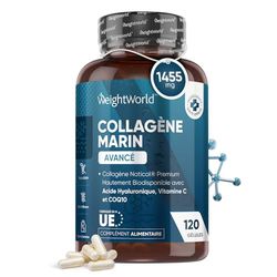 Collagène Marin Acide Hyaluronique 1455 mg,120 Collagene Marin Gélules, Vitamine C, Zinc, Coenzyme Q10, Pour Peau, Os, Immunité, Cheveux, Peptides Collagène Hydrolysé Type 1 NatiCol, Fabriqué en UE