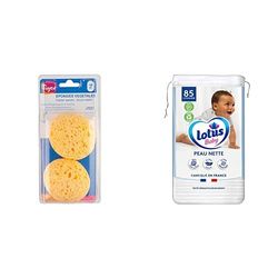 Tigex Kits de Toilettes 2 Éponges Végétales Boule Bébé 80601251 & Lotus Baby Peau Nette - Cotons bébé - 85 Cotons