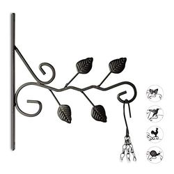 Relaxdays Crochet mural pour plantes feuilles suspensions pot de fleurs en métal décoration de jardin HxlxP 30 x 28 x 2 cm, noir