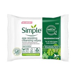 Simple Regeneration Age Resisting Biodegradable Facial Wipes remove make-up and fights premature ageing for sensitive skin 20 wipes,package may vary