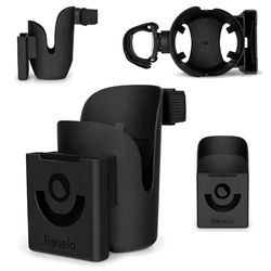 LIONELO OVE 2 in 1 Universal cup and smartphone holder for pushchair, Stroller cup holder for bottle or coffee and smartphone with 360 Degree assembly system, Baby bottle organizer for stroller