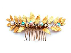 Peineta Sposa Ornamento bacche d'Oro per capelli-Fiori Porcellana porcellana porcellana fredda accessori per capelli-pettine per capelli