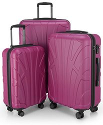 Suitline Koffer i 3 Größen, Vagnset Rollkoffer Hartschalen-Koffer Reisekoffer (55 cm, 66 cm, 76 cm) Zwillingsrollen, 15 Verschiedene Farben, Rosa, SET OF 3, Bagageset