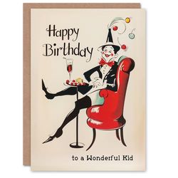 Artery8 Happy Birthday to a Wonderful Kid Laughing French Clown Party Non Binary Gender Neutral Card