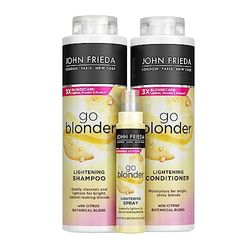 John Frieda Go Blonder Lightening Shampoo & Conditioner & Controlled Lightening Spray: for Blonde Hair, 2x500 ml, 1x100ml