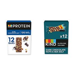 KIND® High Protein Bars, Healthy Gluten Free & Low Calorie Snacks, Double Dark Chocolate, 12 Bars & Bars & Low Calorie Snack Bars, Dark Chocolate Nuts & Sea Salt, 12 Bars (Packaging May Vary)