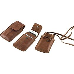 Alassio halshållare stil 601363 smartphone-fodral med halsrem äkta läder brun