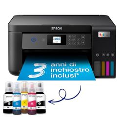 Epson EcoTank ET-2851 Stampante Multifunzione 3-in-1 A4, Serbatoi Ricaricabili Alta Capacità, 5 Flaconi Inclusi pari a 14000pag B/N 5200pag Colore, Display LCD USB Wi-Fi/Direct Fronte/retro, Nero