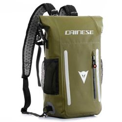 DAINESE Unisex's Explorer Backpack WP Waterproof PVC, with Breathable Back, Adjustable Shoulder Straps and Water Resistant Pockets, Reflective Details, Outdoor and Motorcycle, Black and Green, 15 L