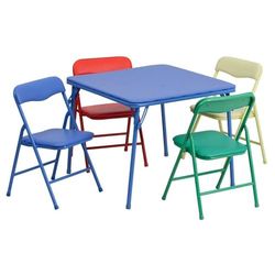 Flash Furniture Conjunto de mesa e cadeiras quadradas dobráveis Mindy Kids para creches e salas de aula, conjunto de mesa e cadeiras de atividades para crianças, multicolorido