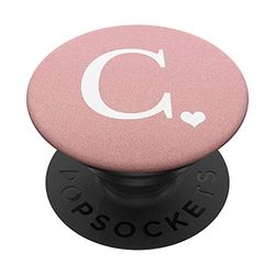 PopSockets Rosa, Bianco Lettera C Monogramma Lettera Cuore Iniziale PopGrip: Impugnatura per Telefoni Cellulari e Tablet Intercambiabile