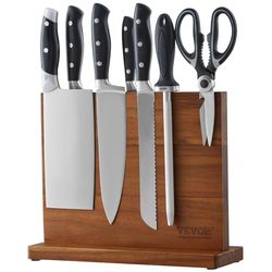 VEVOR Porta Cuchillos magnético Extra Potente de 32 cm Porta Cuchillos magnético de Doble Cara Bloque de Cuchillos multifunción en Madera de Acacia Estable para portacuchillos, Utensilios de Cocina