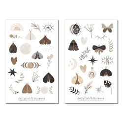 Set di adesivi "falena scura" - Adesivi per il diario, adesivi per l'agenda, insetti, natura, magia, strega, stelle, luna, sole,