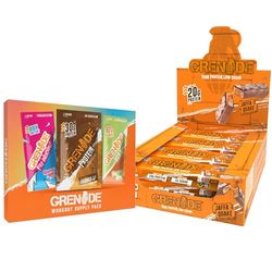 Grenade High Protein, Low Sugar Bar - Jaffa Quake, 12 x 60 g & Grenade Workout Sample Bundle, Single Serving per Supplement Powder