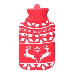 Bolsa de agua caliente de 2 L, con diseño de renos nórdicos, ideal para calentar y aliviar el dolor muscular.