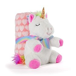 PERLETTI Couverture Bebe avec Animal en Peluche Douce - Plaid Rose avec Doudou Licorne Blanche Petit Enfant 0 1 2 3 Ans - Cadeau de Naissance Bebe Fille Moelleux Chaud - 120x80 cm (Licorne Blanche)