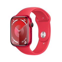 Apple Watch Series 9 (GPS + Cellular 45 mm) Smartwatch - Kast van (PRODUCT) RED aluminium - (PRODUCT) RED sportbandje M/L. Conditie bijhouden, Saturatie-app en Ecg-app, Always-on Retina-display