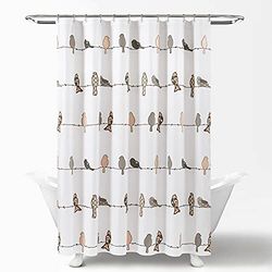 Lush Decor Rowley Rideau de Douche Motif Oiseaux, 182,9 cm de Large x 182,9 cm de Long, Blush et Gris – Motif Floral coloré – Rideau de Douche Oiseau fantaisiste et ludique – Décoration de Salle de