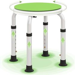 HOMCOM 360° Swivel Seat Bath Shower Stool, Adjustable Height Shower Chair with Aluminium Frame Non-Slip Feet Chair Safe Support Home Assistance, Green