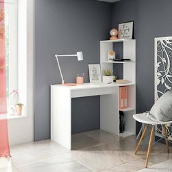 Dmora Pittston Desk, Linear Desk with Bookcase, Multipurpose Office Table Space-Saving, 110 x 50 x 136 cm, White