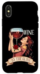 Carcasa para iPhone X/XS Estilo Vintage Amante Del Vino Retro Mujer Sosteniendo Copa De Vino