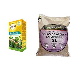 Enraizante líquido, 100% orgánico para esquejes y plantas trasplantadas + Sustratos Sustrato Bolas Arcilla Expandida 5l Batlle
