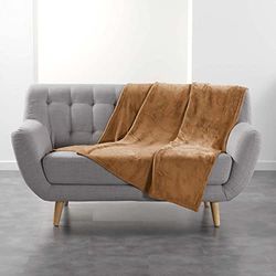 Douceur d'Intérieur, 125 x 150 cm Camel Flannel Plain Flannel Blanket