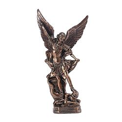 SAINWORDS Statua di San Michele San Miguel Arcangelo il grande protettore, San Arcangelo Michele sconfitto drago malvagio, statuetta religiosa da collezione da collezione (bronzo)