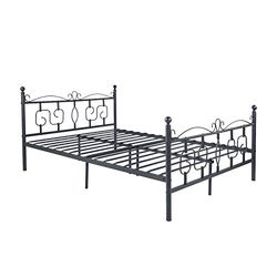 HOMYLIN Metalen dubbel bedframe met metalen latten, gesneden Europees antiek, geen boxspring nodig, zwart