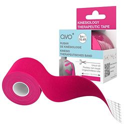AVO+ Nastro kinesiologico - Rotolo da 5 m di nastro elastico terapeutico per esercizi fisici e recupero muscolare, sollievo dal dolore, gonfiore e lesioni, resistente all'acqua, Rosa