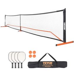 VEVOR Système de Filet de Pickleball Portable, Filet de Taille Réglementaire 673 cm, Cadre en Métal Stable Résistant aux Intempéries et Filet en PE Solide, Jeu en Plein Air avec Sac Raquettes Balles