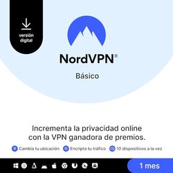 NordVPN Básico, 10 Dispositivos, 1 Mes, Software VPN Premium, Código Digital