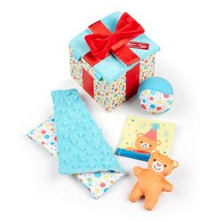 Melissa & Doug Presentinslagningsset i trä för bebisar | Första ålder presentförpackning | Presentask för att bita och göra ljud | Sensorisk leksak för bebisar |6 månader| Present för baby och flicka